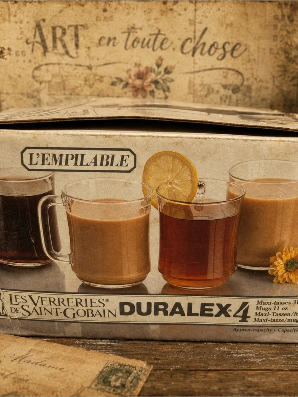 Vintage Duralex Glass Mugs Set of 4 New Old Stock Made in France Tempered Glass